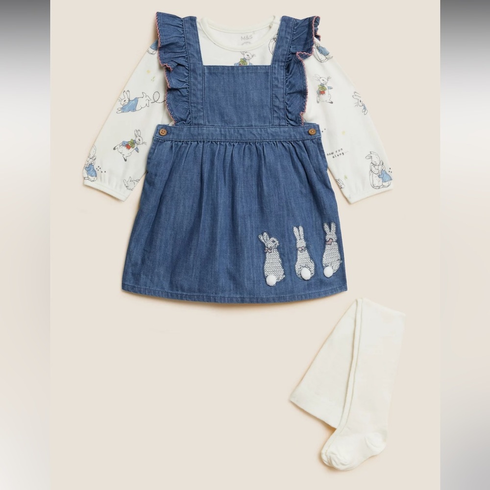 3pc Cotton Rich Peter Rabbit Pinny Outfit